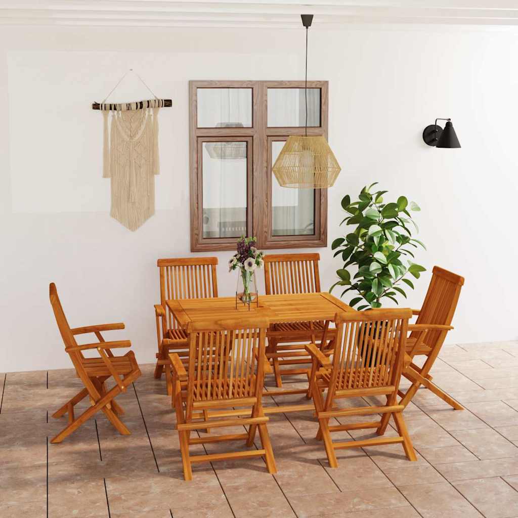 7 Piece Garden Dining Set Solid Teak Wood With armrest