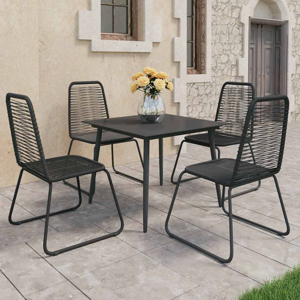 5 Piece Garden Dining Set PVC Rattan Black 4