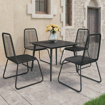 5 Piece Garden Dining Set PVC Rattan Black 4