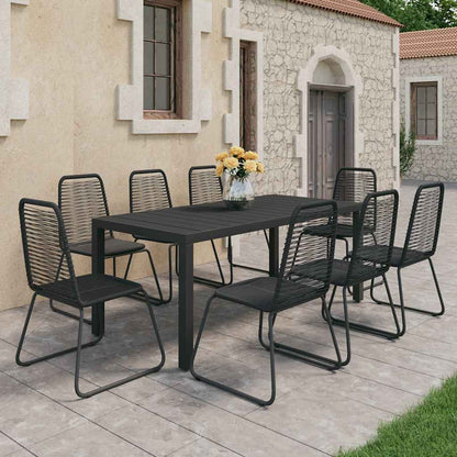 vidaXL 9 Piece Garden Dining Set PVC Rattan Black 1