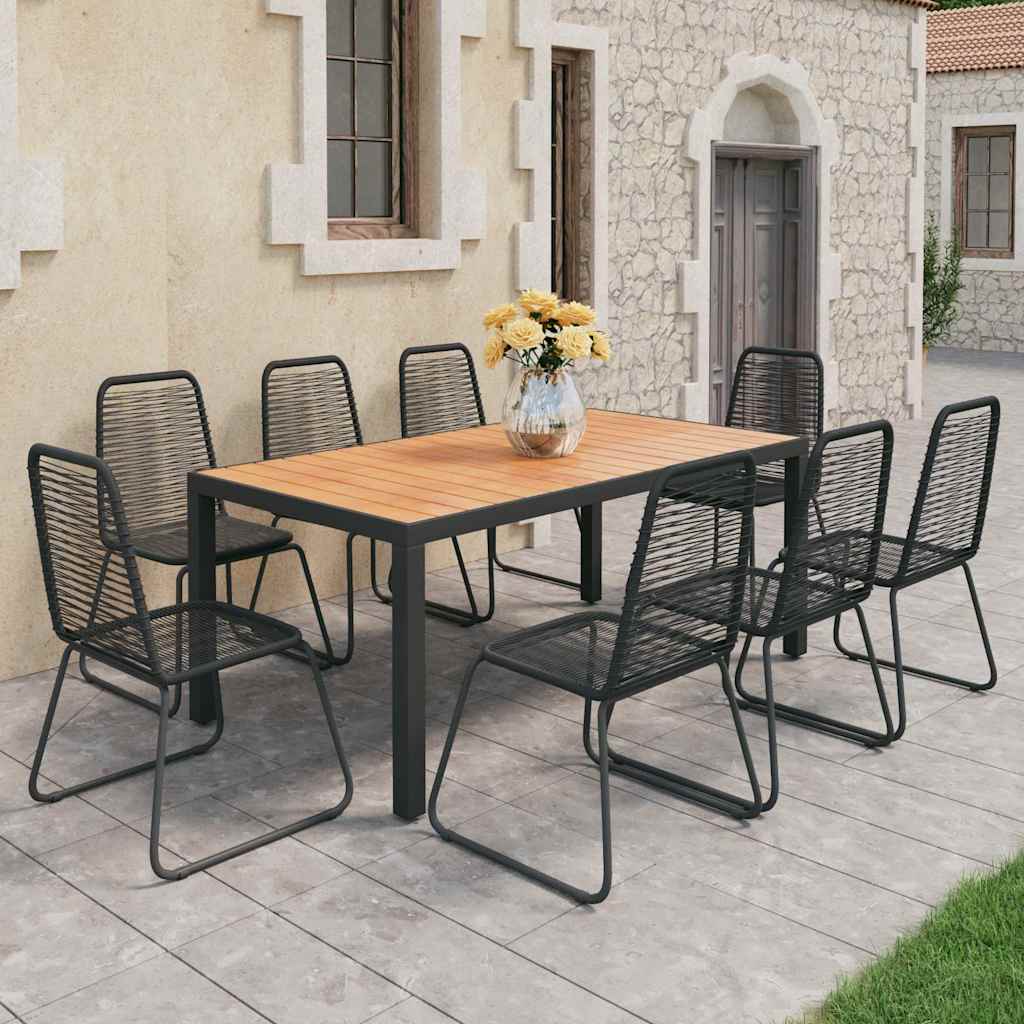 vidaXL 9 Piece Garden Dining Set PVC Rattan Black and Brown 1