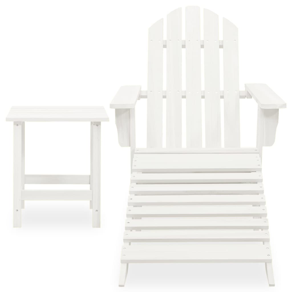 vidaXL Garden Adirondack Chair with Ottoman&Table Solid Fir Wood White