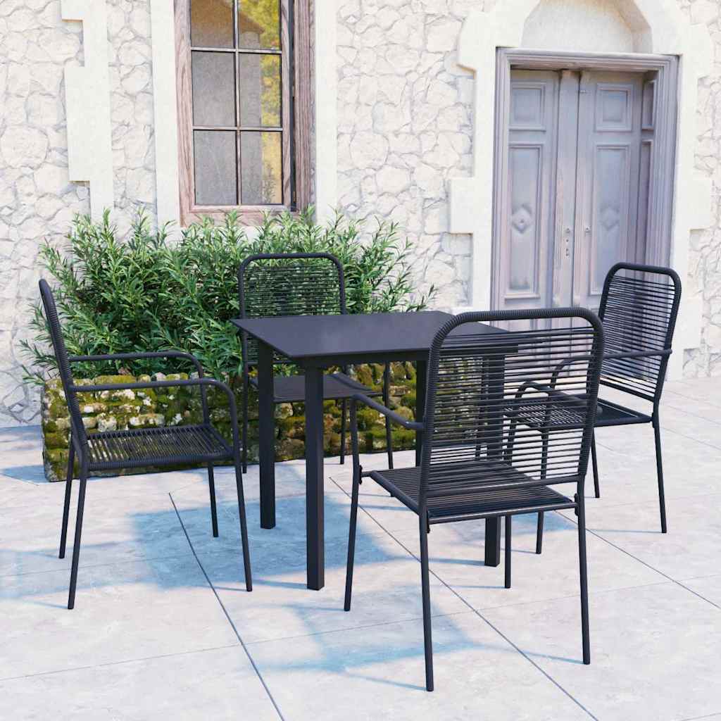 5 Piece Garden Dining Set Black Glass and Steel 80 cm table length 4