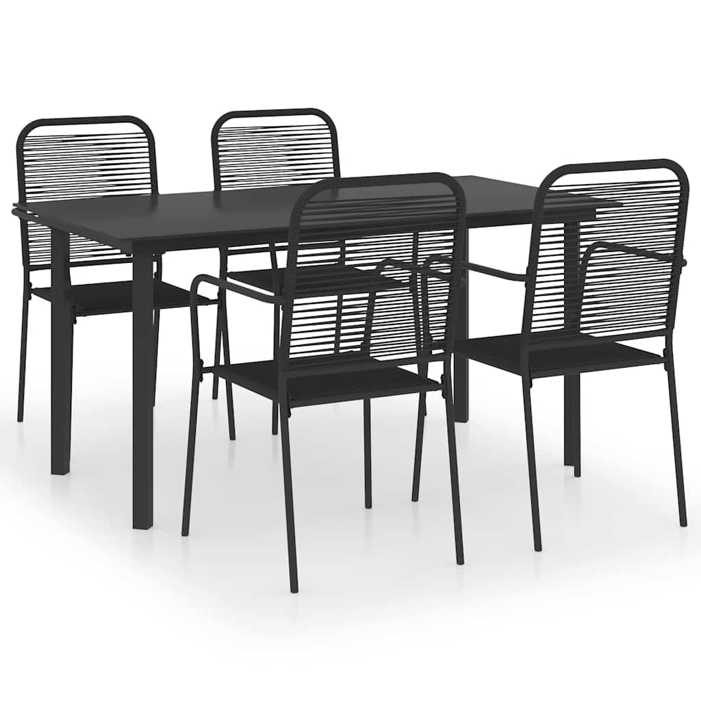 5 Piece Garden Dining Set Black Glass and Steel 150 cm table length 4