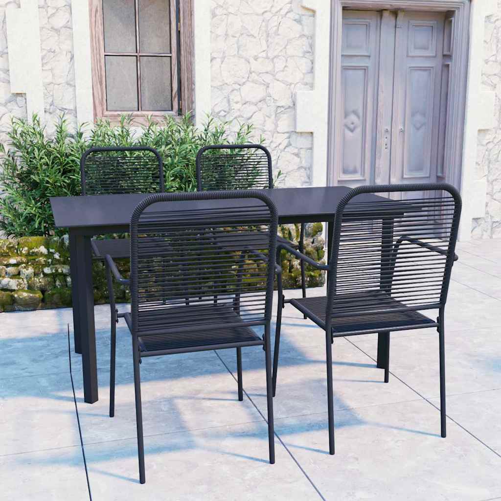 5 Piece Garden Dining Set Black Glass and Steel 150 cm table length 4