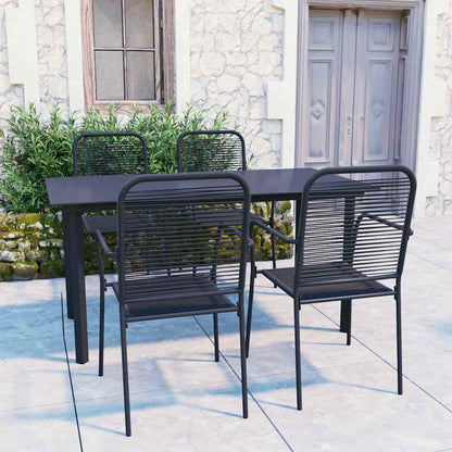 5 Piece Garden Dining Set Black Glass and Steel 150 cm table length 4