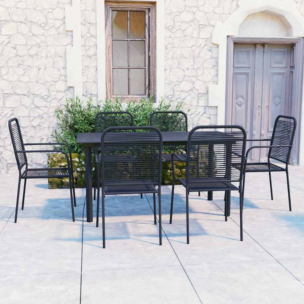 5 Piece Garden Dining Set Black Glass and Steel 150 cm table length 6
