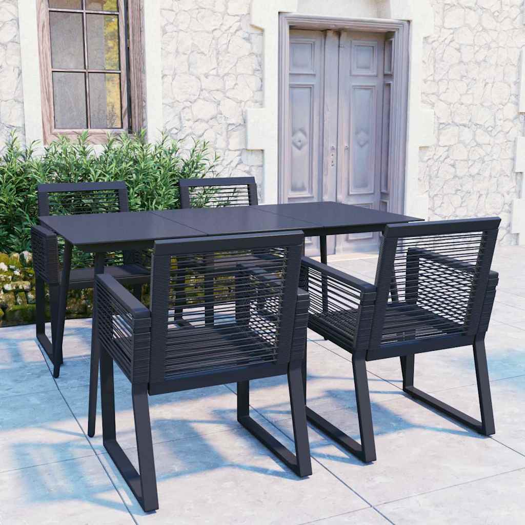 5 Piece Outdoor Dining Set PVC Rattan Black 150 cm table length 4