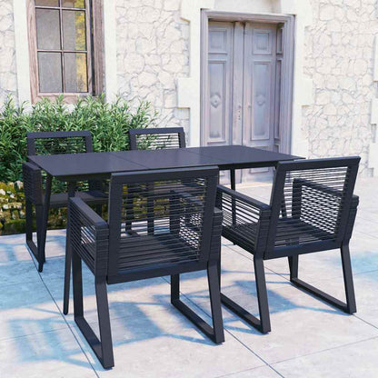 5 Piece Outdoor Dining Set PVC Rattan Black 150 cm table length 4