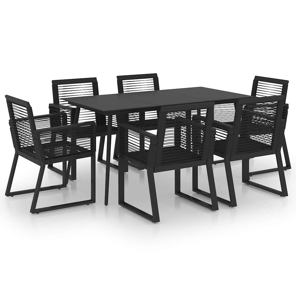 vidaXL 7 Piece Outdoor Dining Set PVC Rattan Black 2