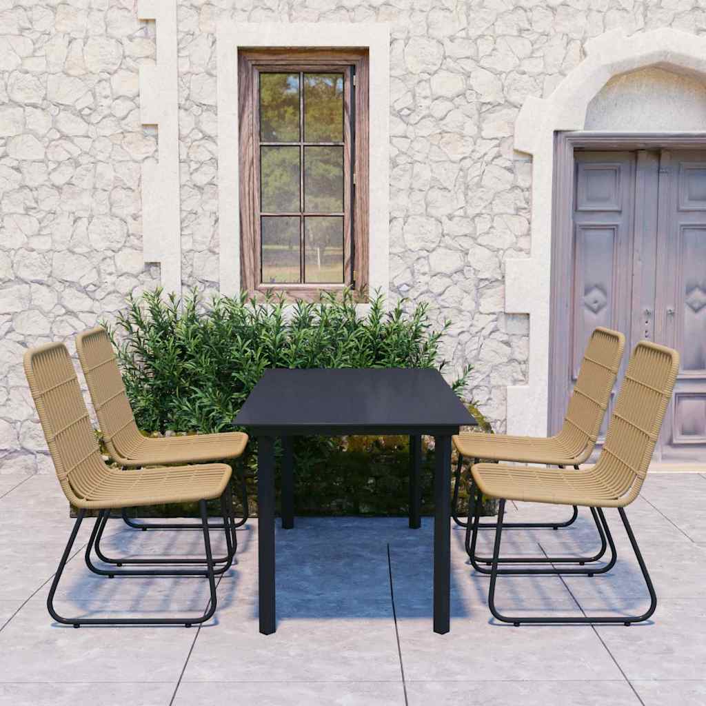 vidaXL 5 Piece Outdoor Dining Set Poly Rattan and Glass 1