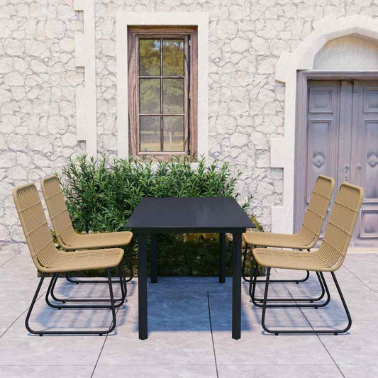 vidaXL 5 Piece Outdoor Dining Set Poly Rattan and Glass 1