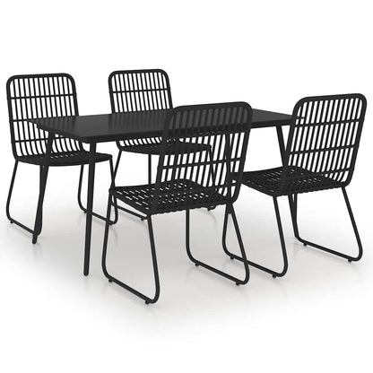 5 Piece Outdoor Dining Set Poly Rattan and Glass Black 150 cm table length 4