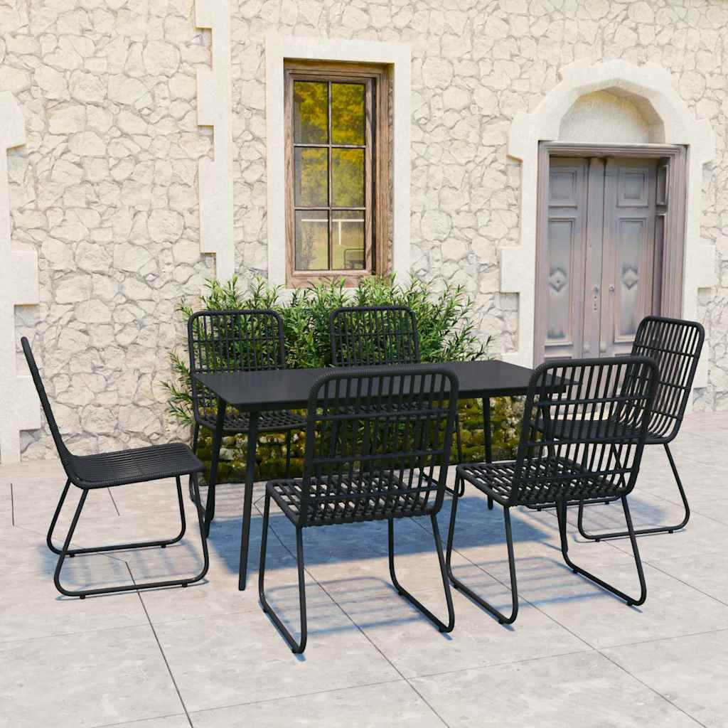 vidaXL 7 Piece Outdoor Dining Set Poly Rattan and Glass 1