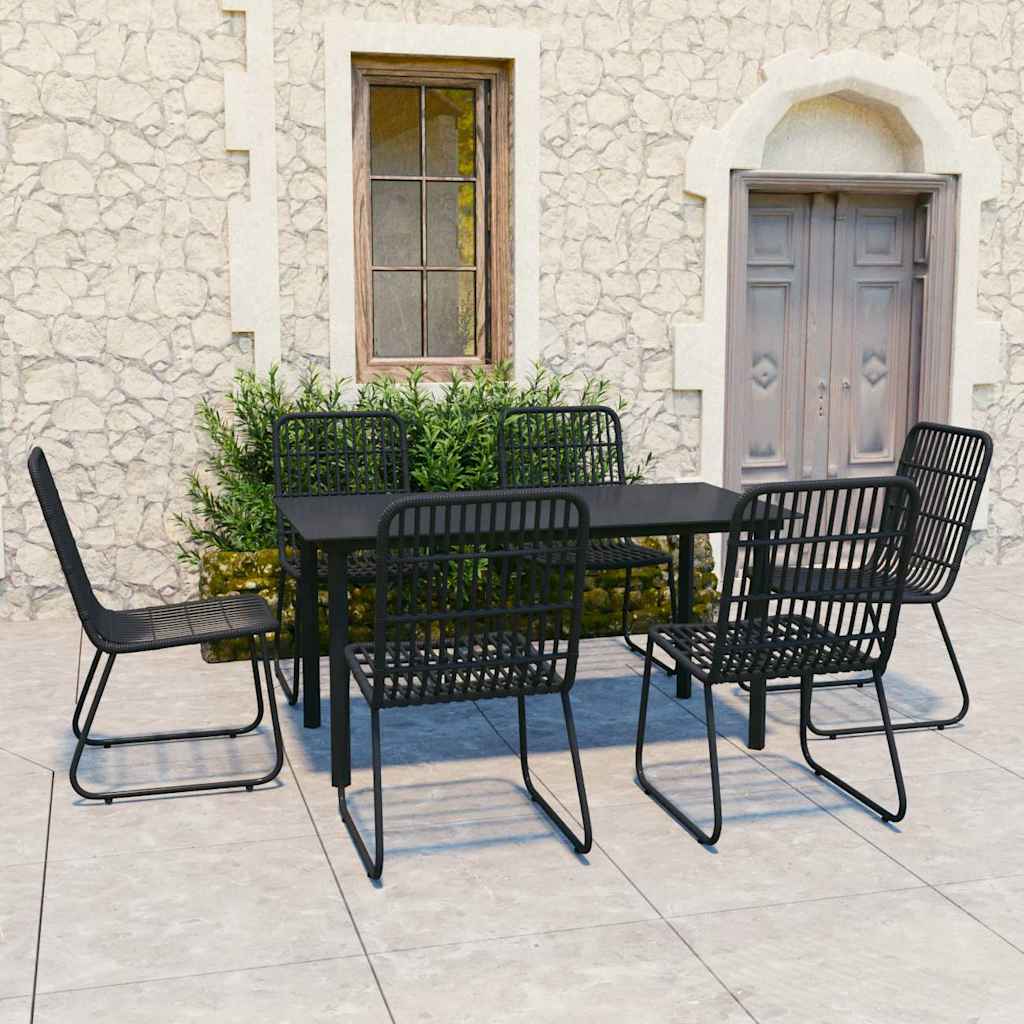 vidaXL 7 Piece Outdoor Dining Set Poly Rattan and Glass 1