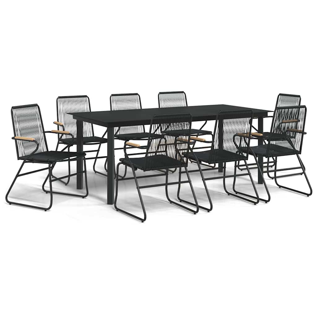 vidaXL 9 Piece Garden Dining Set Black PVC Rattan 2