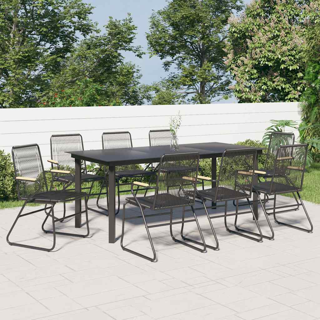 vidaXL 9 Piece Garden Dining Set Black PVC Rattan 1