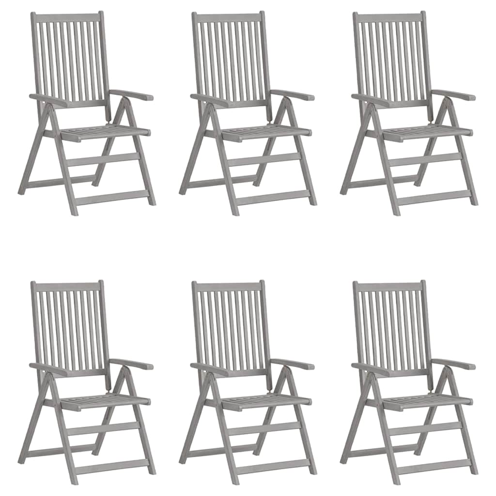vidaXL Garden Reclining Chairs 6 pcs Grey Solid Acacia Wood 1