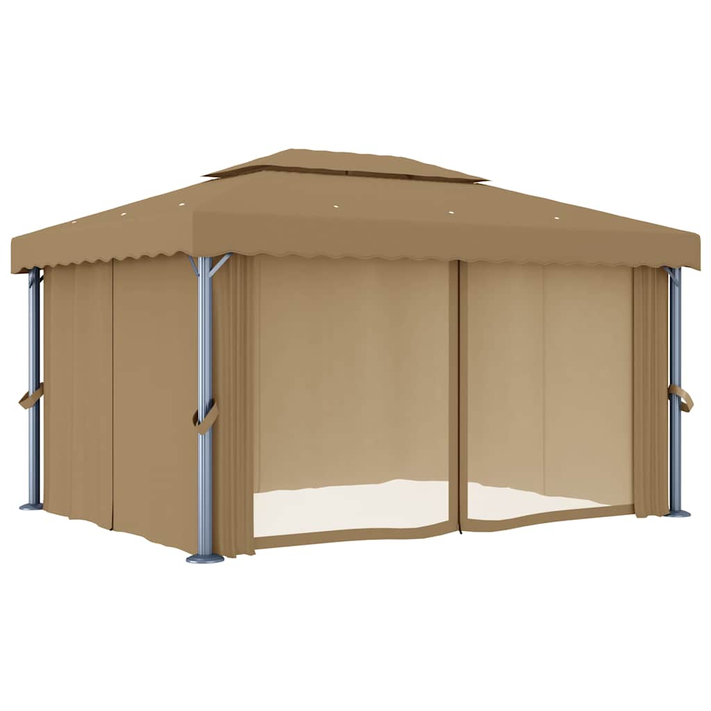 vidaXL Gazebo with Curtain 4x3 m Taupe Aluminium 3