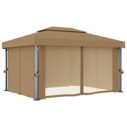 vidaXL Gazebo with Curtain 4x3 m Taupe Aluminium 3