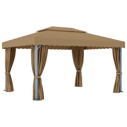 vidaXL Gazebo with Curtain 4x3 m Taupe Aluminium 4