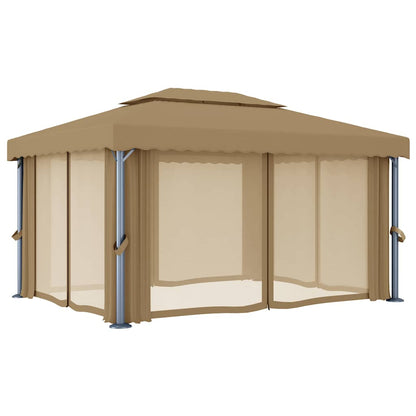 vidaXL Gazebo with Curtain 4x3 m Taupe Aluminium 5
