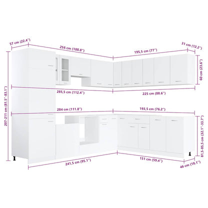 vidaXL 14 Piece Kitchen Cabinet Set Lyon" White Engineered Wood 6