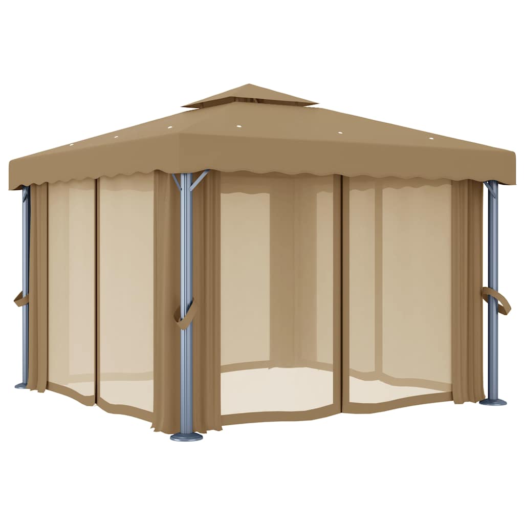 vidaXL Gazebo with Curtain 3x3 m Taupe Aluminium 3