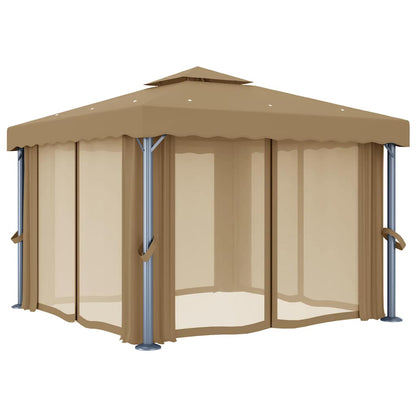 vidaXL Gazebo with Curtain 3x3 m Taupe Aluminium 3