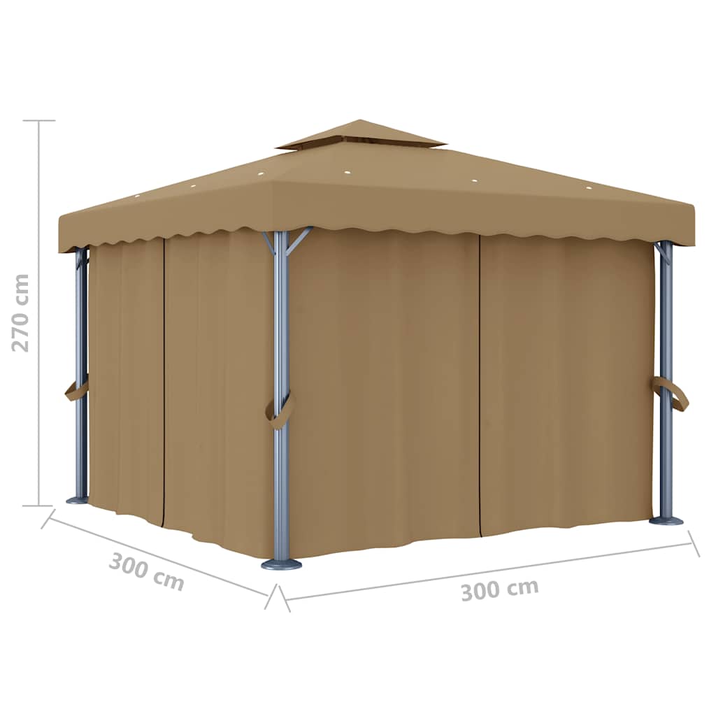 vidaXL Gazebo with Curtain 3x3 m Taupe Aluminium 6