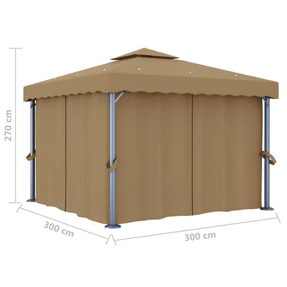 vidaXL Gazebo with Curtain 3x3 m Taupe Aluminium 6