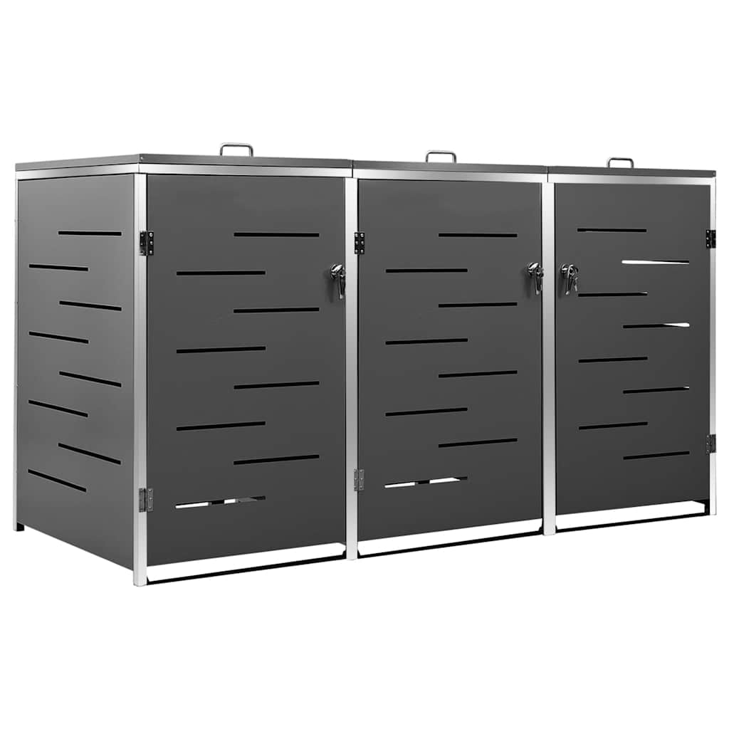 vidaXL Triple Wheelie Bin Shed 207x77.5x115 cm Stainless Steel 2