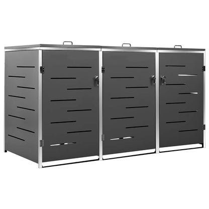 vidaXL Triple Wheelie Bin Shed 207x77.5x115 cm Stainless Steel 2