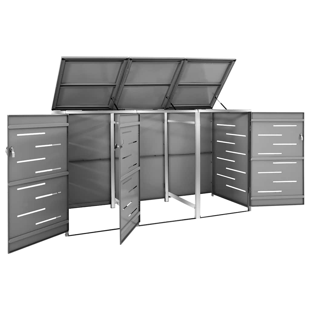 vidaXL Triple Wheelie Bin Shed 207x77.5x115 cm Stainless Steel 3