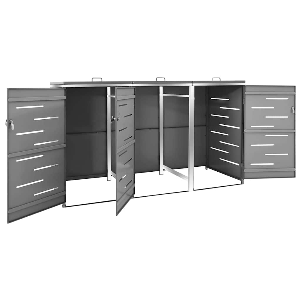 vidaXL Triple Wheelie Bin Shed 207x77.5x115 cm Stainless Steel 4
