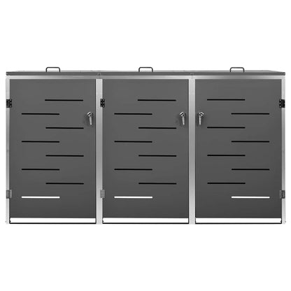 vidaXL Triple Wheelie Bin Shed 207x77.5x115 cm Stainless Steel 5