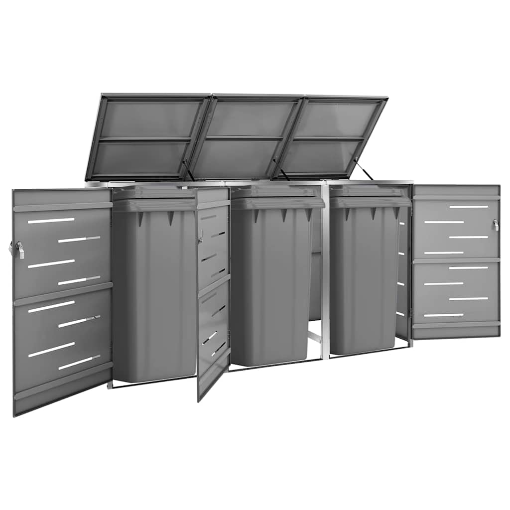 vidaXL Triple Wheelie Bin Shed 207x77.5x115 cm Stainless Steel 1