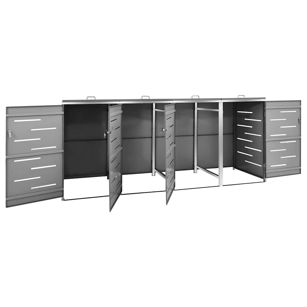 vidaXL Quadruple Wheelie Bin Shed 276.5x77.5x115 cm Stainless Steel 4