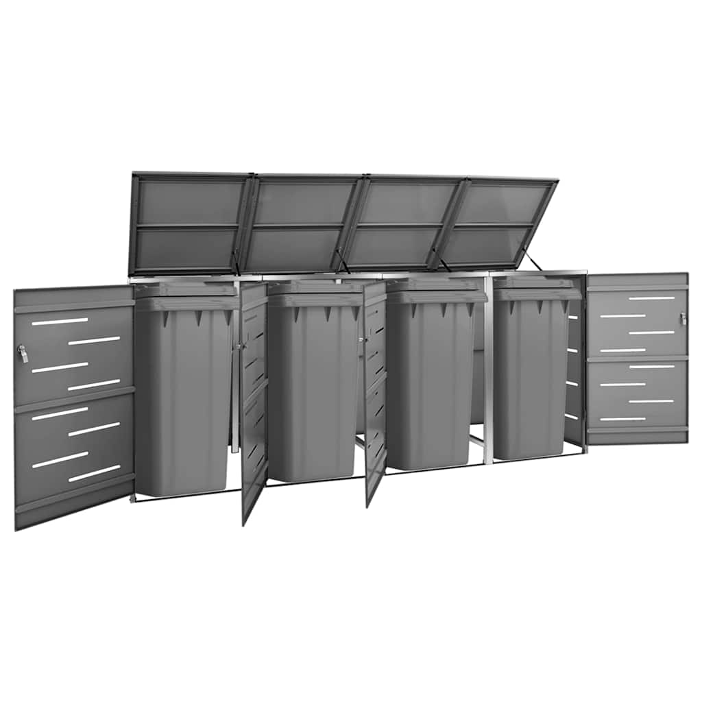 vidaXL Quadruple Wheelie Bin Shed 276.5x77.5x115 cm Stainless Steel 1