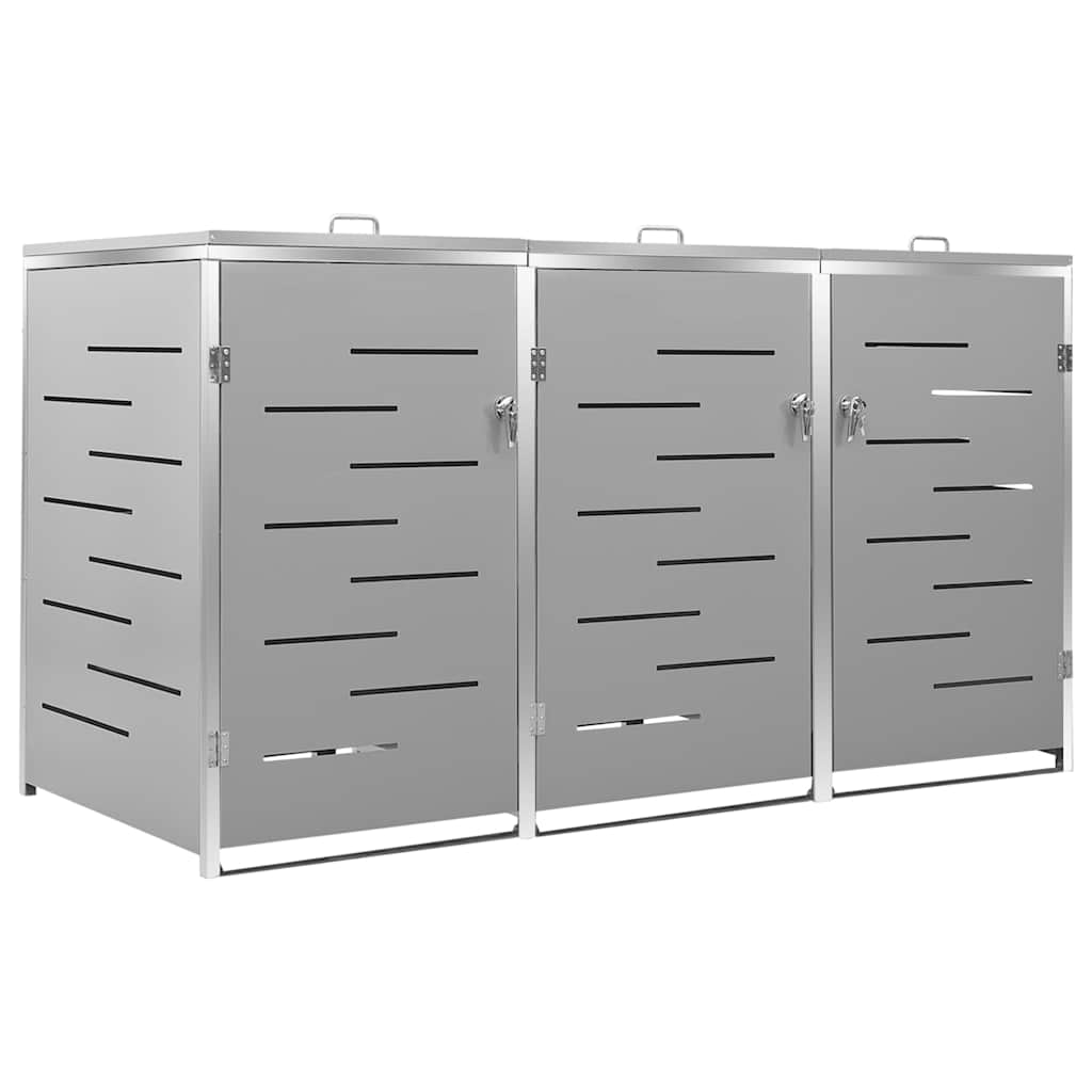 vidaXL Triple Wheelie Bin Shed 207x77.5x115 cm Stainless Steel 2