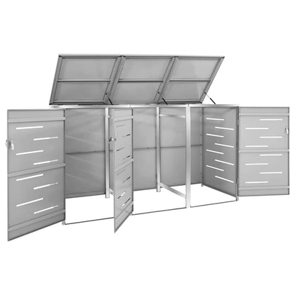 vidaXL Triple Wheelie Bin Shed 207x77.5x115 cm Stainless Steel 3