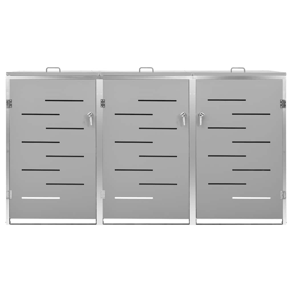 vidaXL Triple Wheelie Bin Shed 207x77.5x115 cm Stainless Steel 5