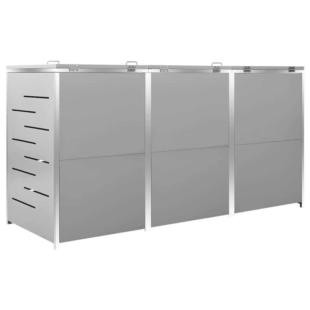 vidaXL Triple Wheelie Bin Shed 207x77.5x115 cm Stainless Steel 6