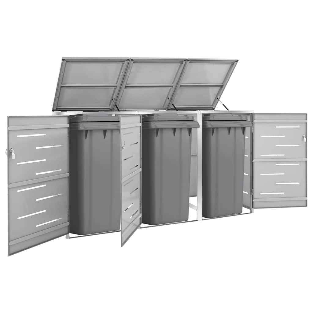 vidaXL Triple Wheelie Bin Shed 207x77.5x115 cm Stainless Steel 1
