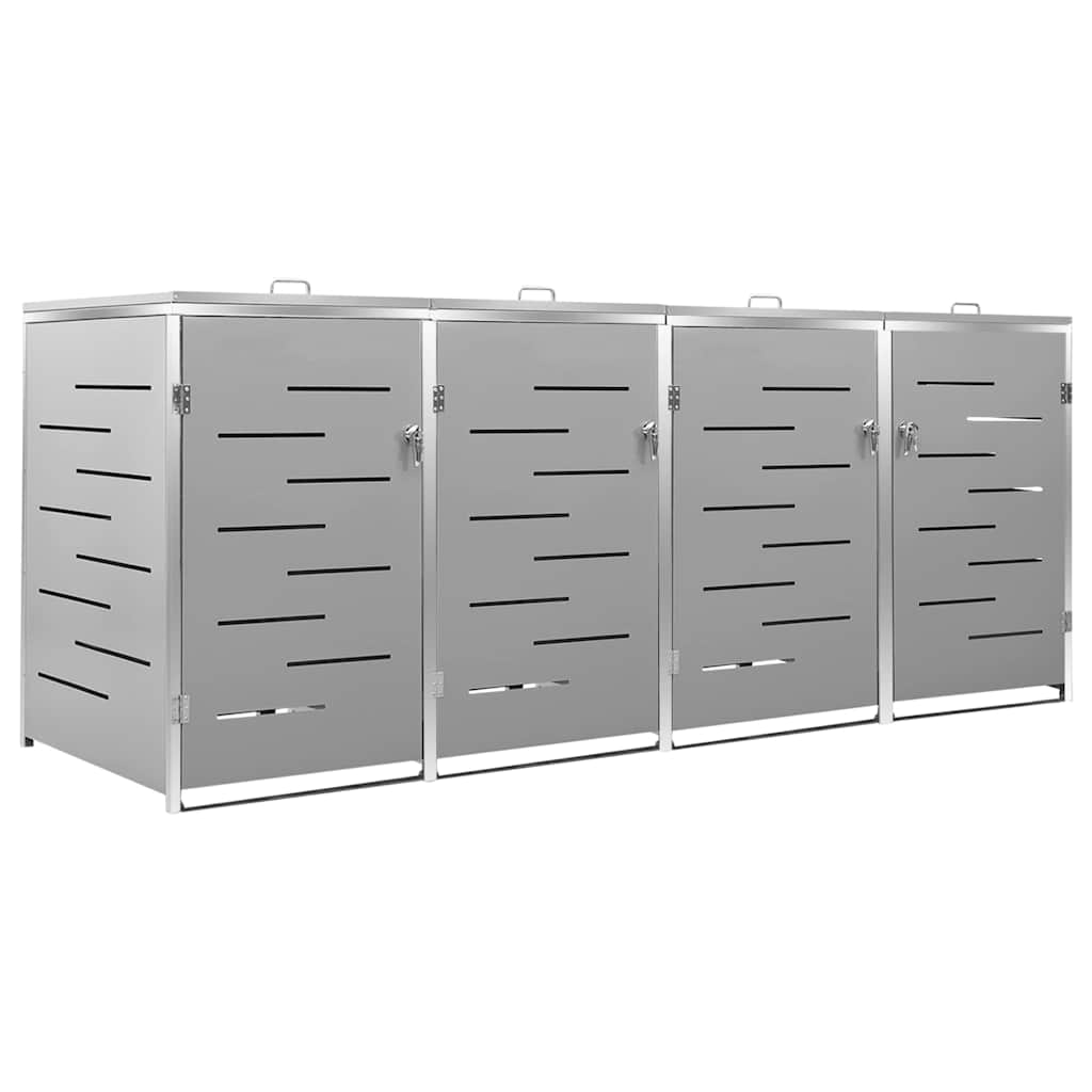 vidaXL Quadruple Wheelie Bin Shed 276.5x77.5x115 cm Stainless Steel 2