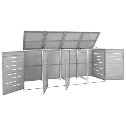 vidaXL Quadruple Wheelie Bin Shed 276.5x77.5x115 cm Stainless Steel 3