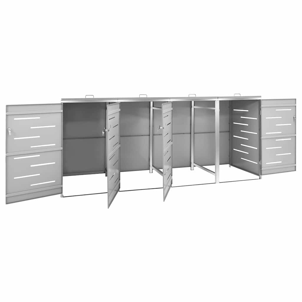 vidaXL Quadruple Wheelie Bin Shed 276.5x77.5x115 cm Stainless Steel 4