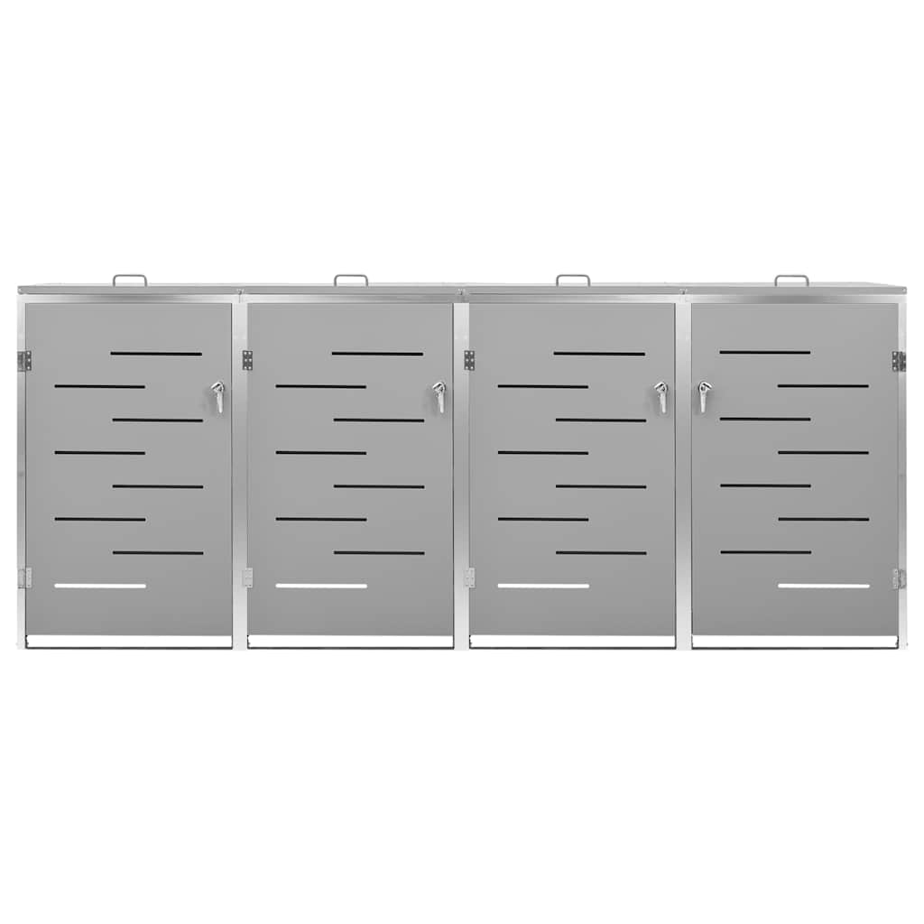 vidaXL Quadruple Wheelie Bin Shed 276.5x77.5x115 cm Stainless Steel 5