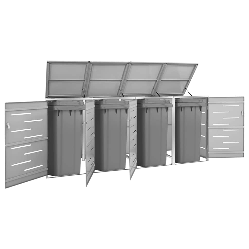 vidaXL Quadruple Wheelie Bin Shed 276.5x77.5x115 cm Stainless Steel 1