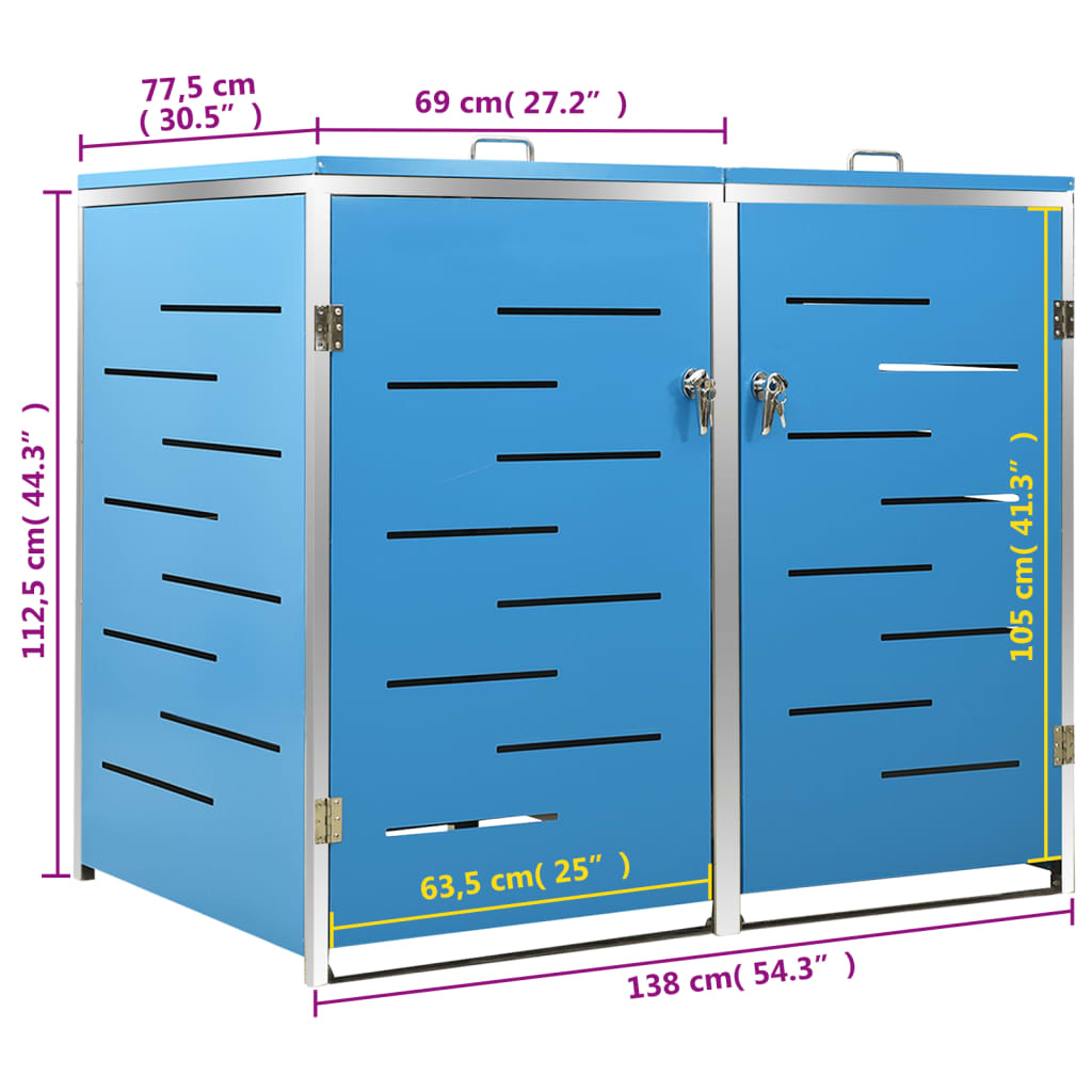 vidaXL Double Wheelie Bin Shed 138x77.5x112.5 cm Stainless Steel